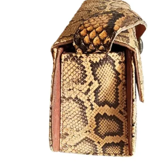 1950s Vintage Genuine Python Snakeskin Top Handle Box Handbag In Tan And Brown - Picture 3 of 7